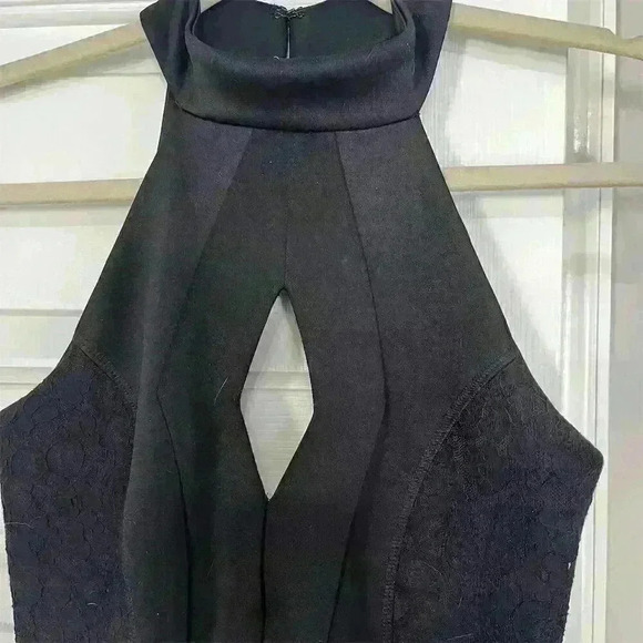 French Connection Women's Black Halter Cocktail Dress Size 4 Open Back Cutout - Picture 4 of 11